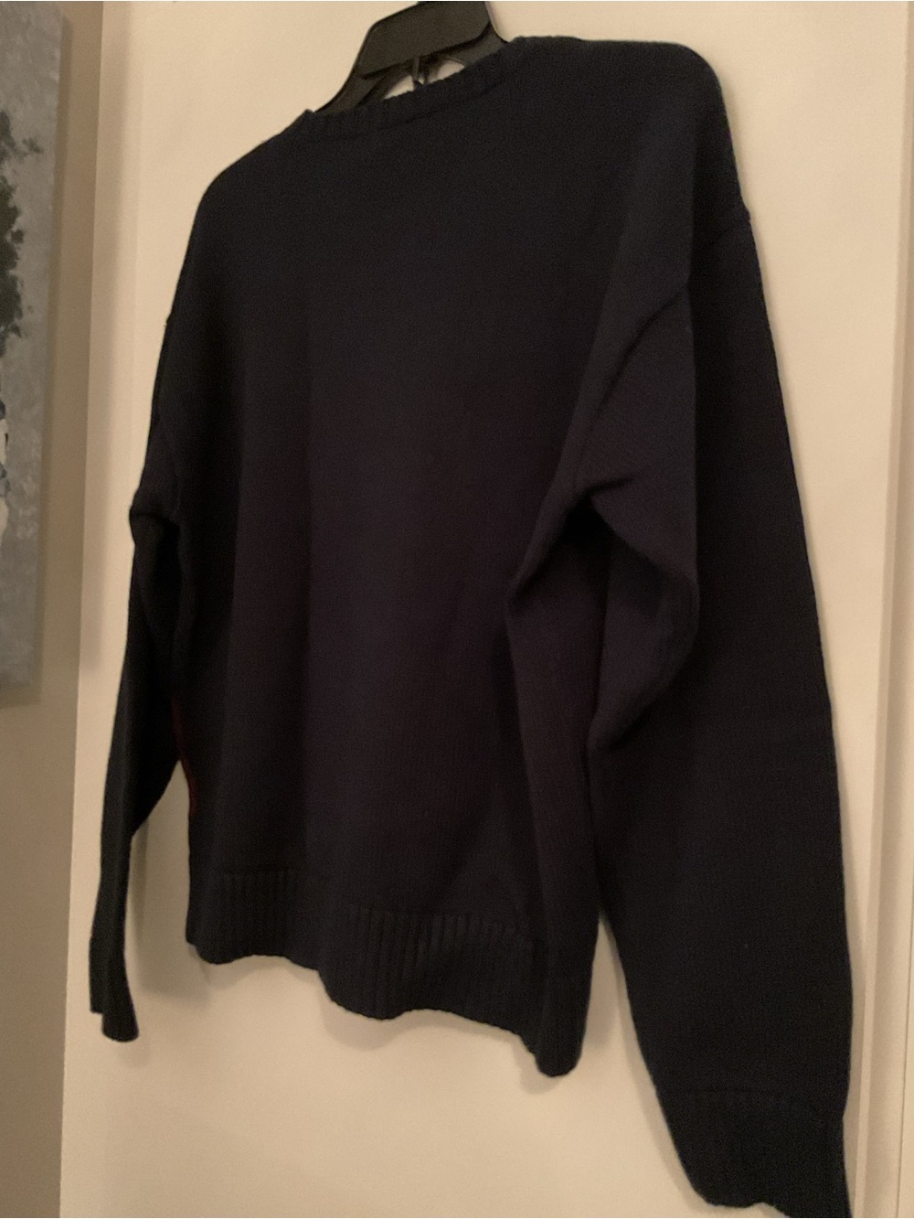 Ralph Lauren Navy Crewneck Sweater with Burgundy Diagonal Stripe & Crest - Picture 10 of 13